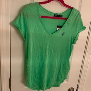 NWT Polo RL Women’s Green v-neck tee, size M